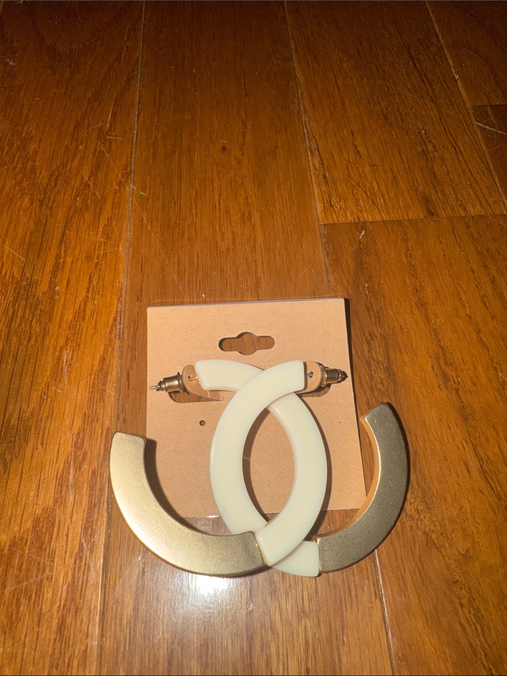 Gold and Cream Hoop-Style Statement Earrings